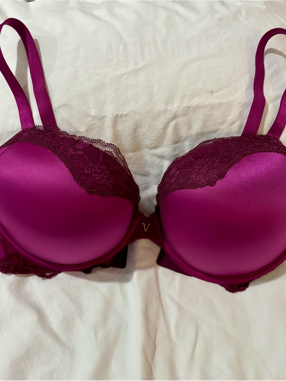 Victoria’s Secret Satin Lace Push-Up Bra in Fuchsia